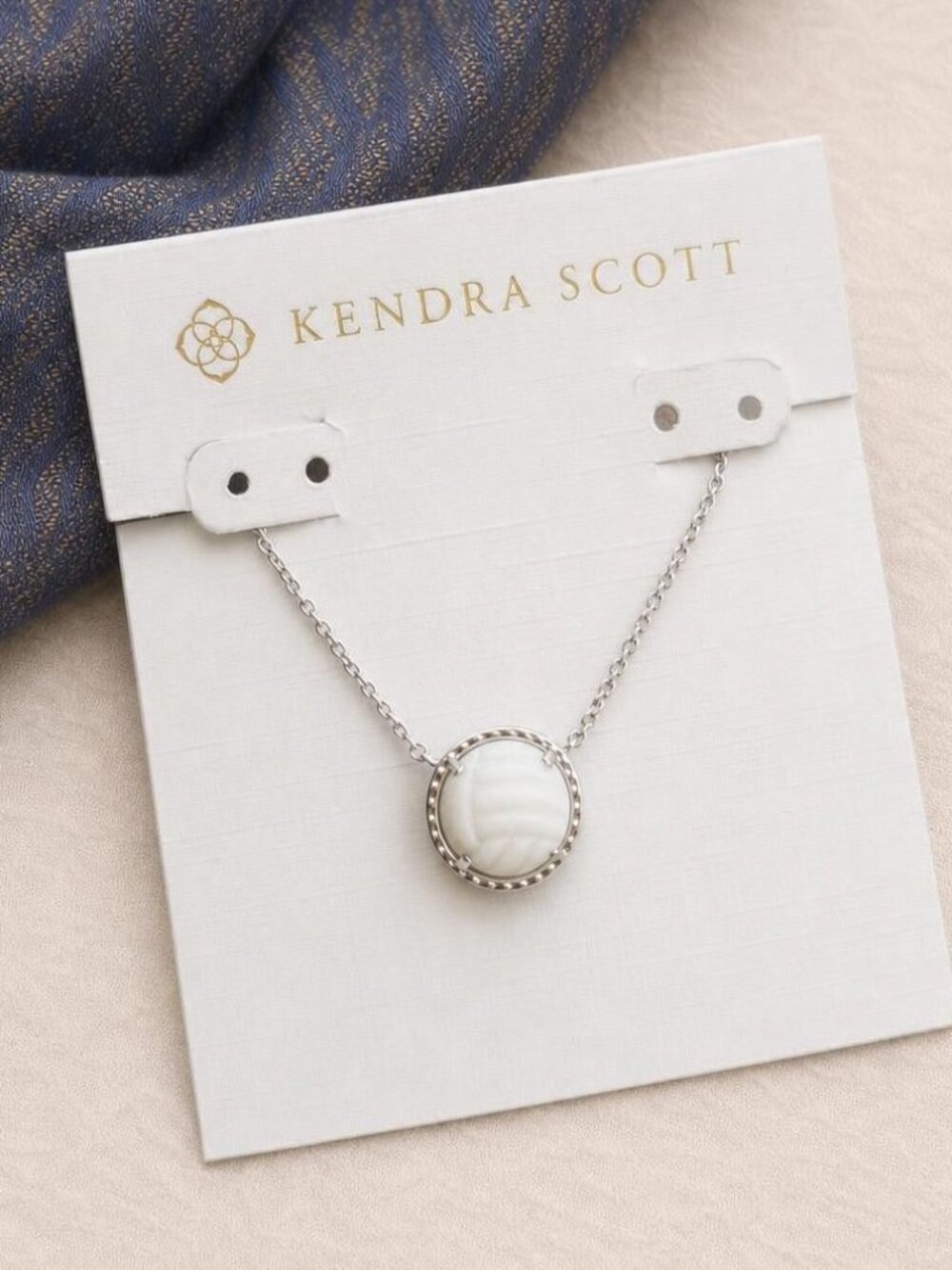 Kendra Scott Volleyball Silver Mother-of-Pearl Pendant Necklace